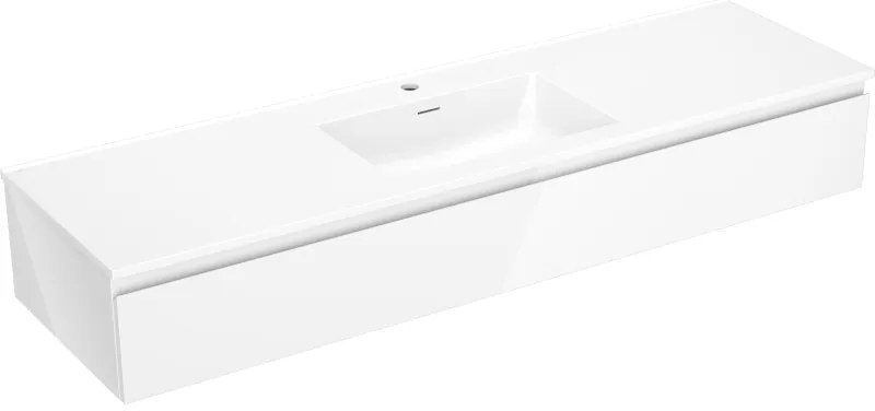 Mexen Orio, kúpeľňová skrinka 160 cm s umývadlom Otis, 1 zásuvka, biela lesklá, 91A10-16023-1-BF00-W18M00