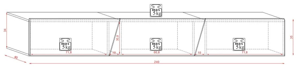 TV stolík Slant s LED osvetlením 240 cm biely mat/sivý lesk