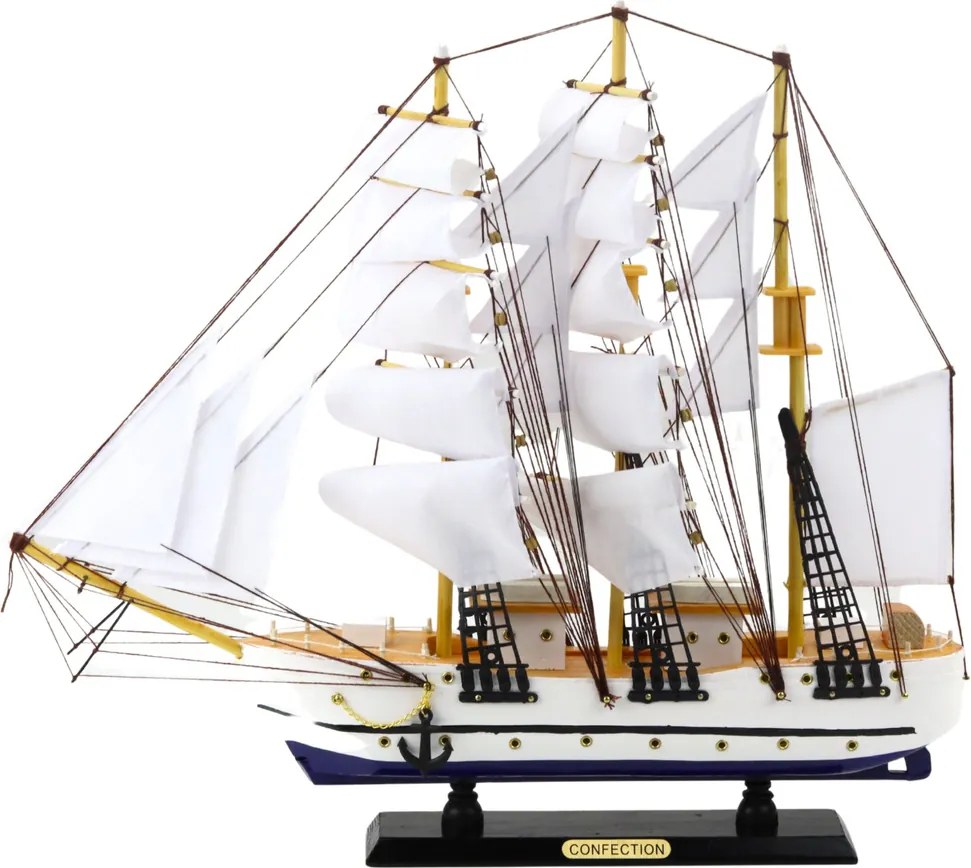 LEAN Toys Zberateľský model plachetnice fregaty biely 49x43cm