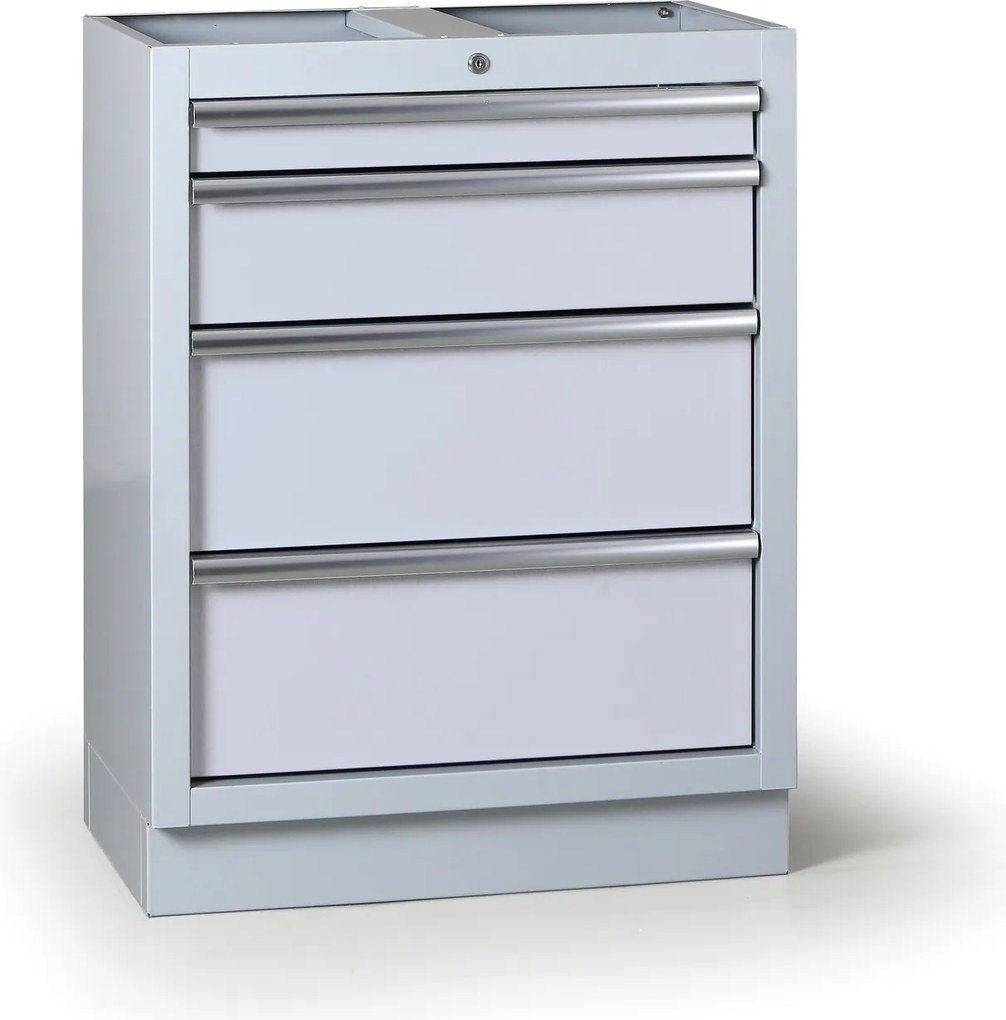 Zásuvkový dielenský box k pracovnej doske G2, 4 zásuvky, 680 x 455 x 910 mm, sivá