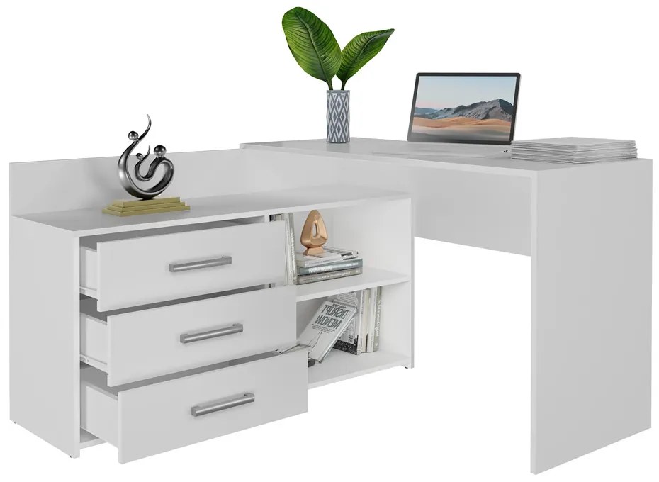 Rohový pc stolík Debio 1 (biela). Akcia -20%. Vlastná spoľahlivá doprava až k Vám domov. 1132465