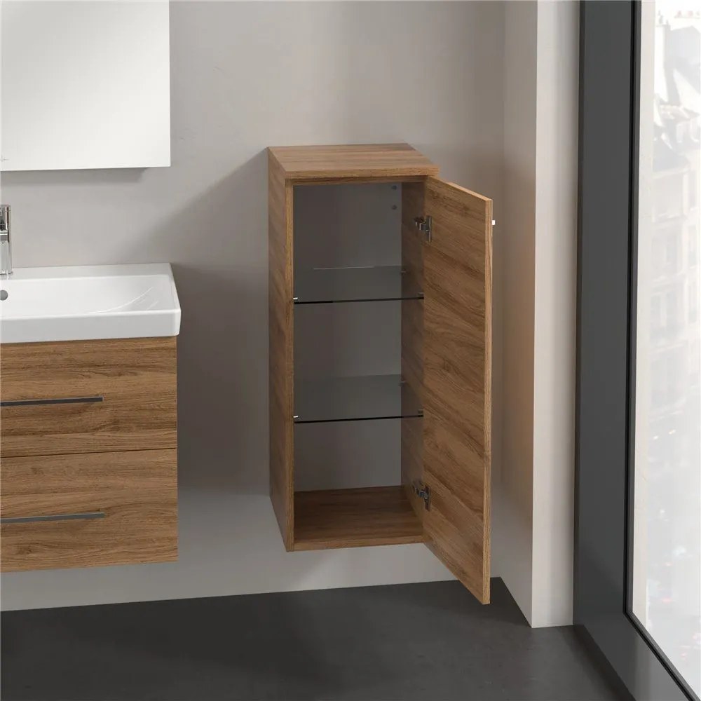 VILLEROY &amp; BOCH Avento závesná bočná skrinka nízka, 1 dvierka, pánty vpravo, 350 x 373 x 890 mm, Oak Kansas, A89501RH