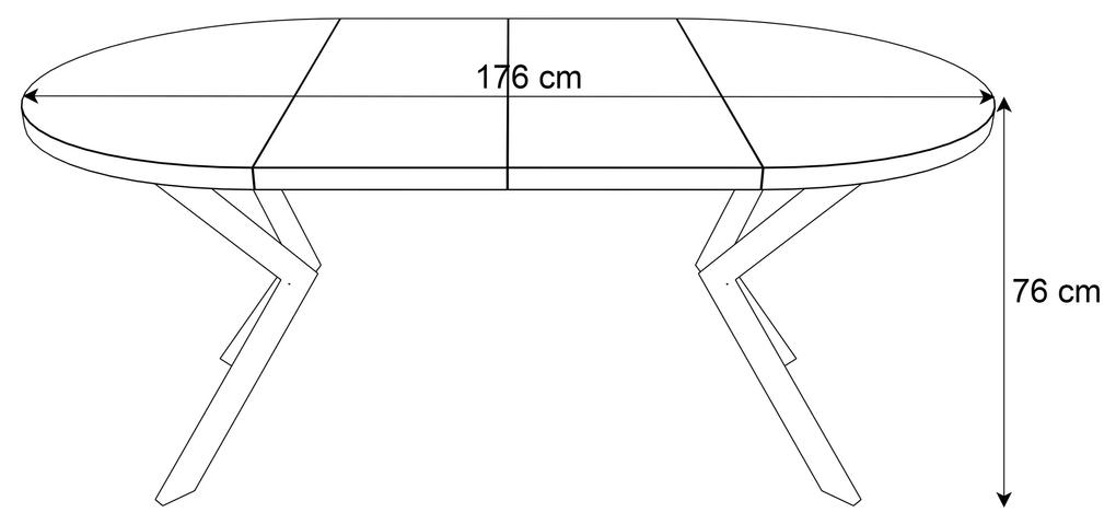 Okrúhly rozkladací jedálensky stôl MARION 100/120 - 176/196 cm zlatý remeselný dub + zlatá  podnož Rozmer stola: 120 cm