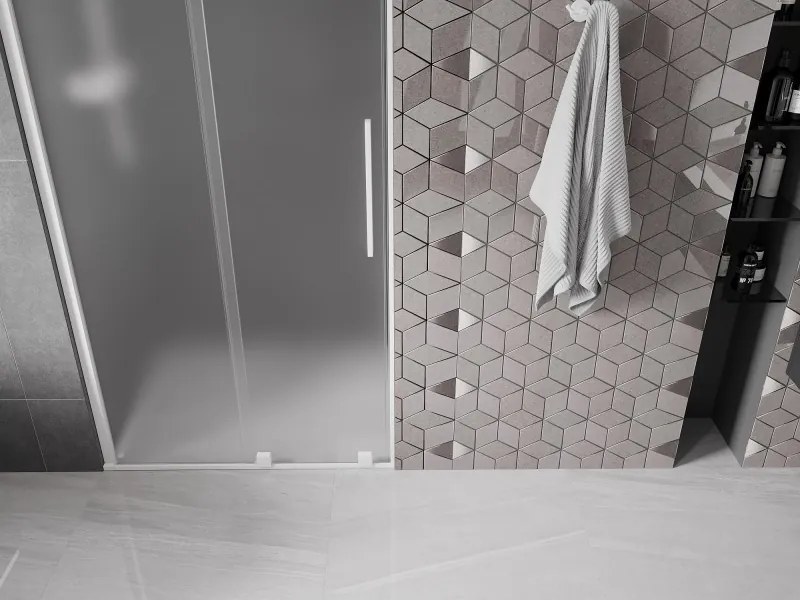 Mexen Velar, posuvné sprchové dvere do otvoru 110 cm, 8mm sklo námraza, biela matná, 871-110-000-31-20