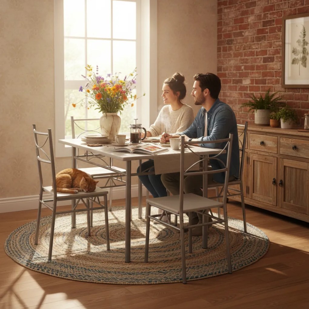 Jedálenská súprava PAUL, 5-dielna, zamatovo biela Jurhan