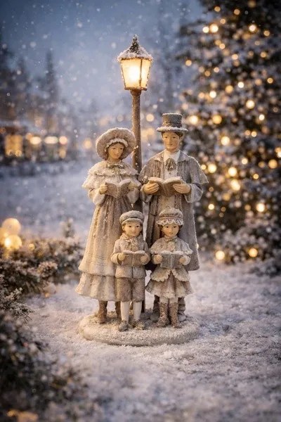 Béžová vianočná dekorácia zbor Christmas Choir - 15*11*30 cm