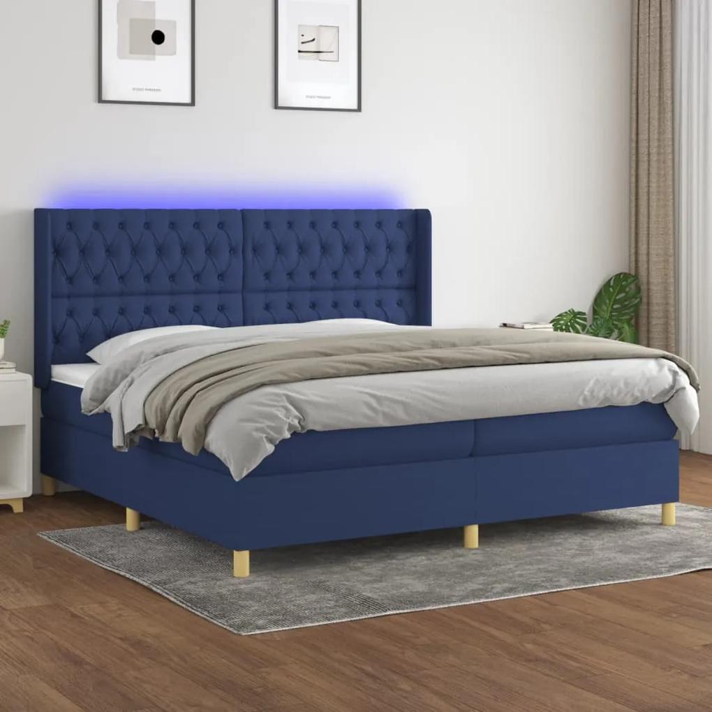 Posteľ boxsping s matracom a LED modrá 200x200 cm látka 3139147