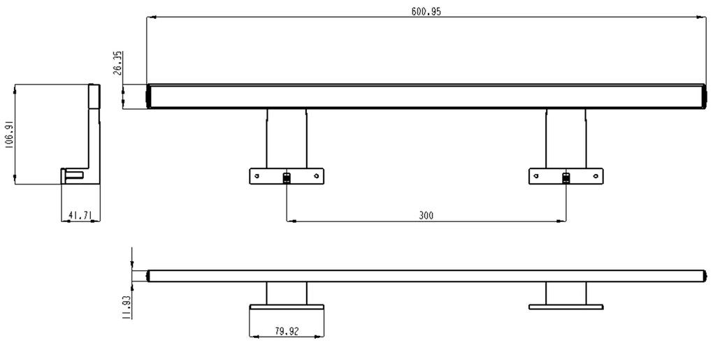 Aqualine Aqualine, SERAPA LED svietidlo , 9W, 230V, 600x40x100mm, chrom, SA148