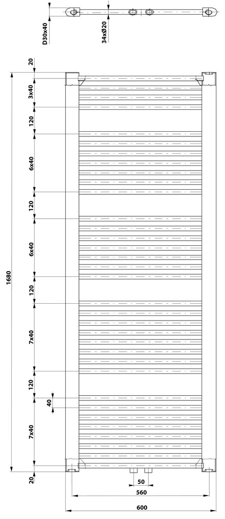 Aqualine Aqualine, DIRECT vykurovacie teleso s stredovým pripojením 600x1680 mm, 1013 W, biela, ELM66T