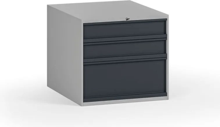 Závesný dielenský box na náradie k pracovným stolom, 3 zásuvky, zámok, 510 x 592 x 470 mm, grafit