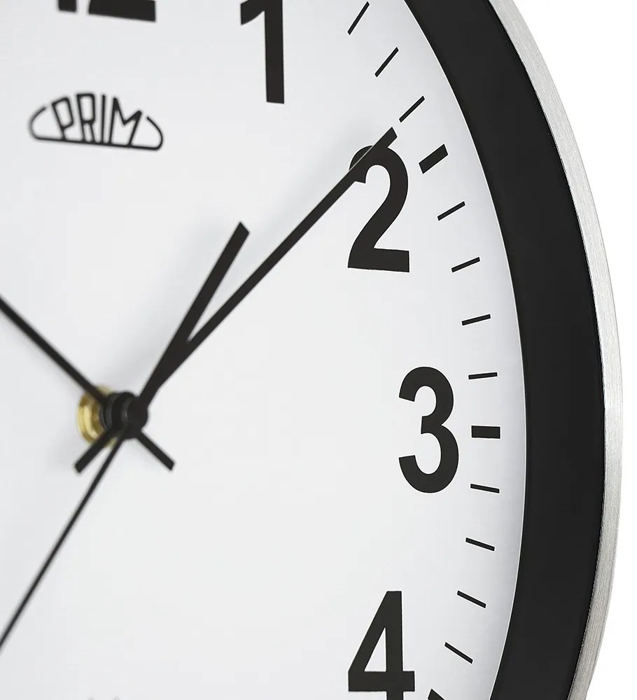 Kovové hodiny strieborné PRIM Radio Control ∅ 303 × 45 mm