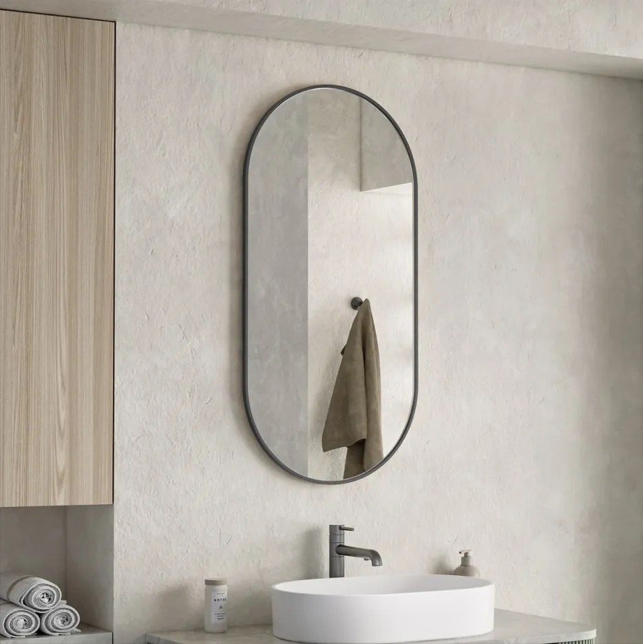 Erga Oval, oválne zrkadlo 50x100cm, čierny rám, ERG-V01-OVAL-5010-BK