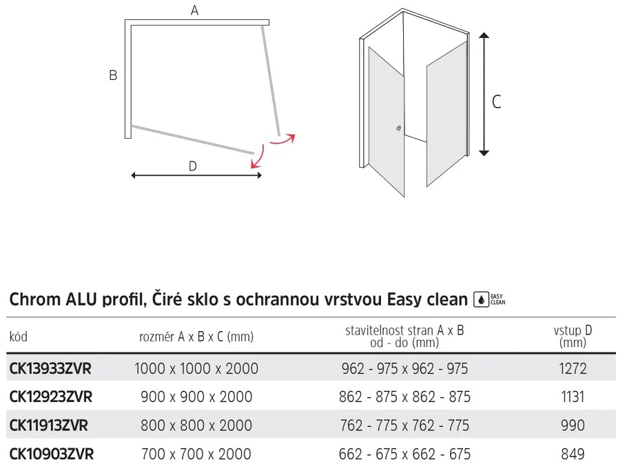 Mereo Mereo, Pivotový sprchový kút Novea, štvorec, chróm ALU, sklo Číre, MER-CK10903ZVR