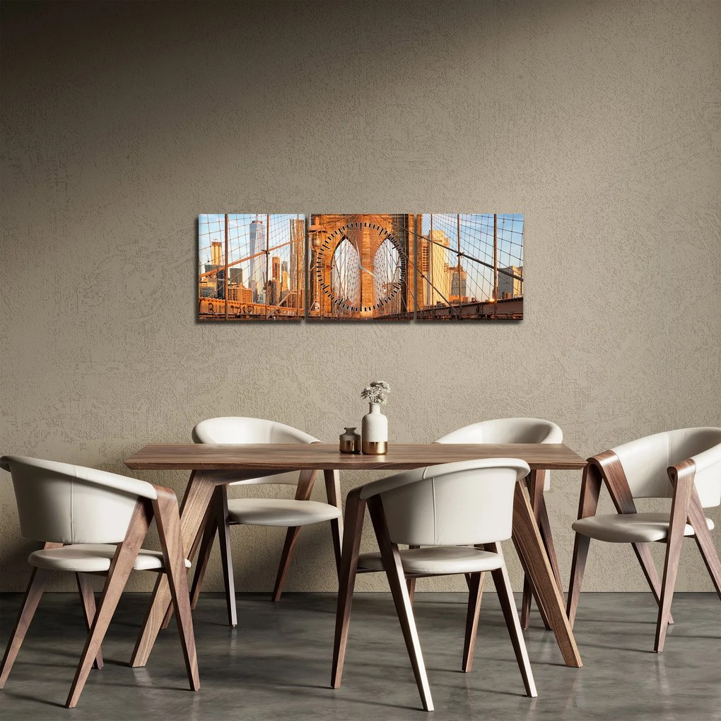 Obraz - Brooklynský most (s hodinami) (90x30 cm)