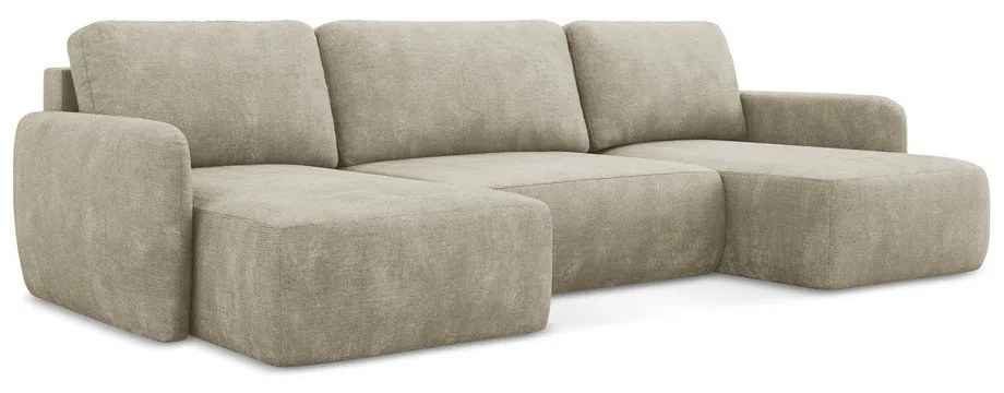 Béžová ženilková rozkladacia/s úložným priestorom rohová pohovka (do tvaru "U") Lilo – Makamii