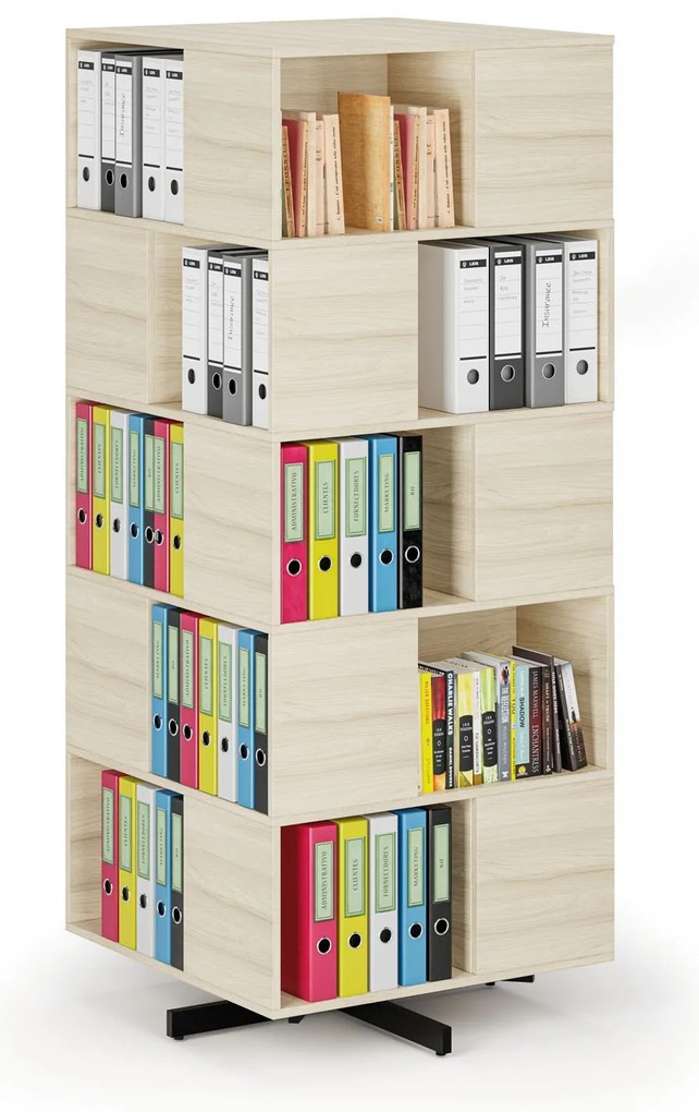 Otočný regál, 800×800×1932 mm, 4x 5 oddielov, dub prírodný