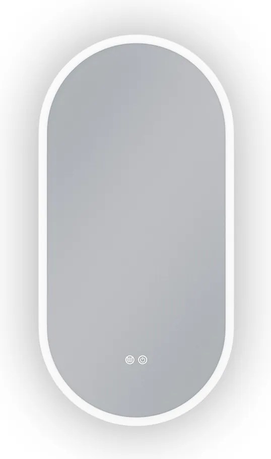 Erga Demi, oválne LED zrkadlo 50x100cm, 3 farby svetla, predné osvetlenie, vyhrievacia podložka proti zapareniu, ERG-V01-DEMI-5010-CL