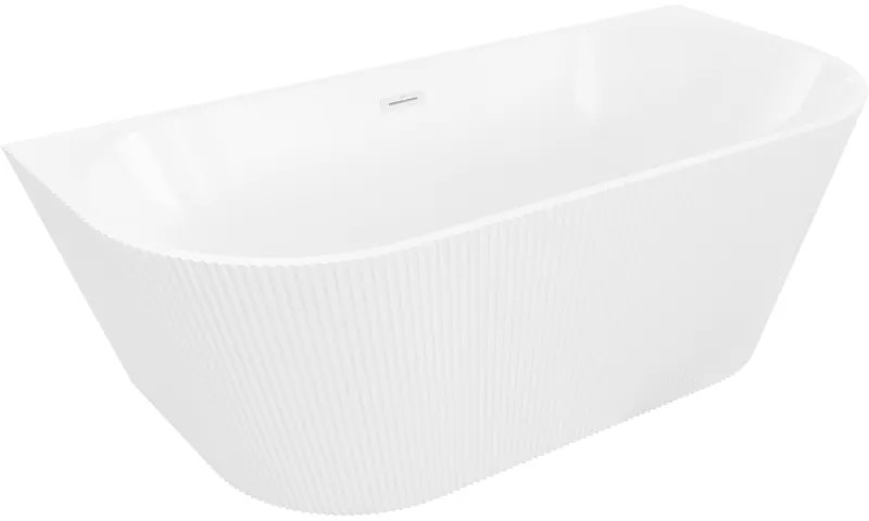 Mexen Oris, voľne stojaca ryhovaná vaňa 150 x 75 cm, biela lesklá, biely prepad, 52871507500-20