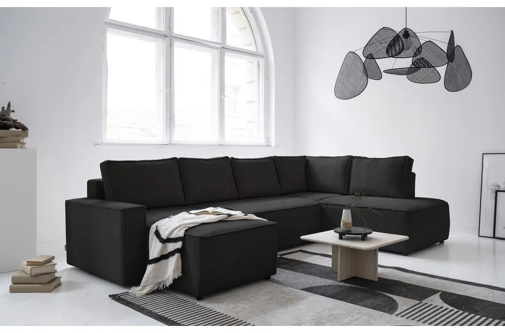 Antracitovosivá menčestrová rozkladacia rohová pohovka (pravý roh/do tvaru "U") Brave Dave – Miuform