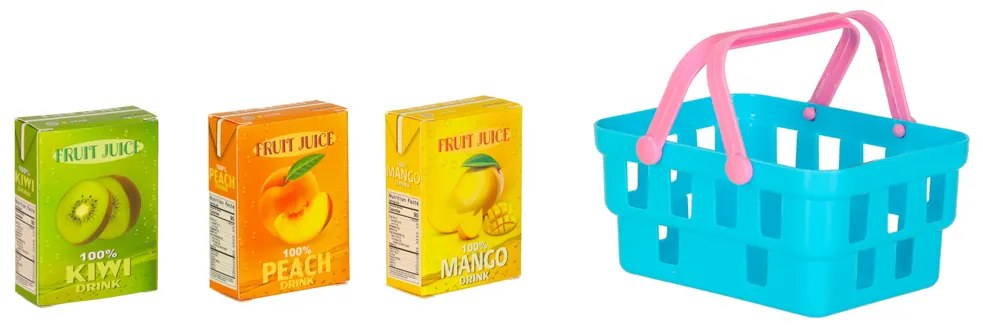 KIK Detský piknikový kôš - hračka set s ovocnými džúsmi, nápojmi a jedlom, 3+, bez batérií