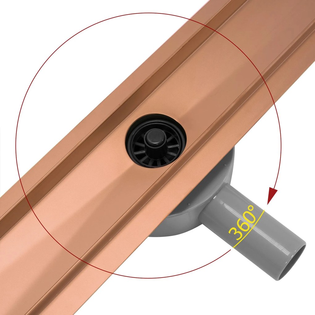 Rea Neo Pure Pro, lineárny odtokový žľab 2v1 s 360stupňovým sifónom 60cm, medená kartáčovaná, REA-G8020