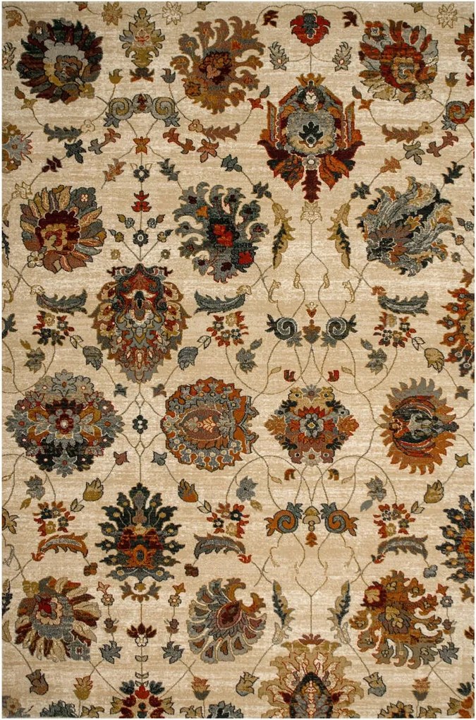 Ornamentový Vlnený Koberec Dywilan Superior Latica Krém Kvety 200 x 300 cm