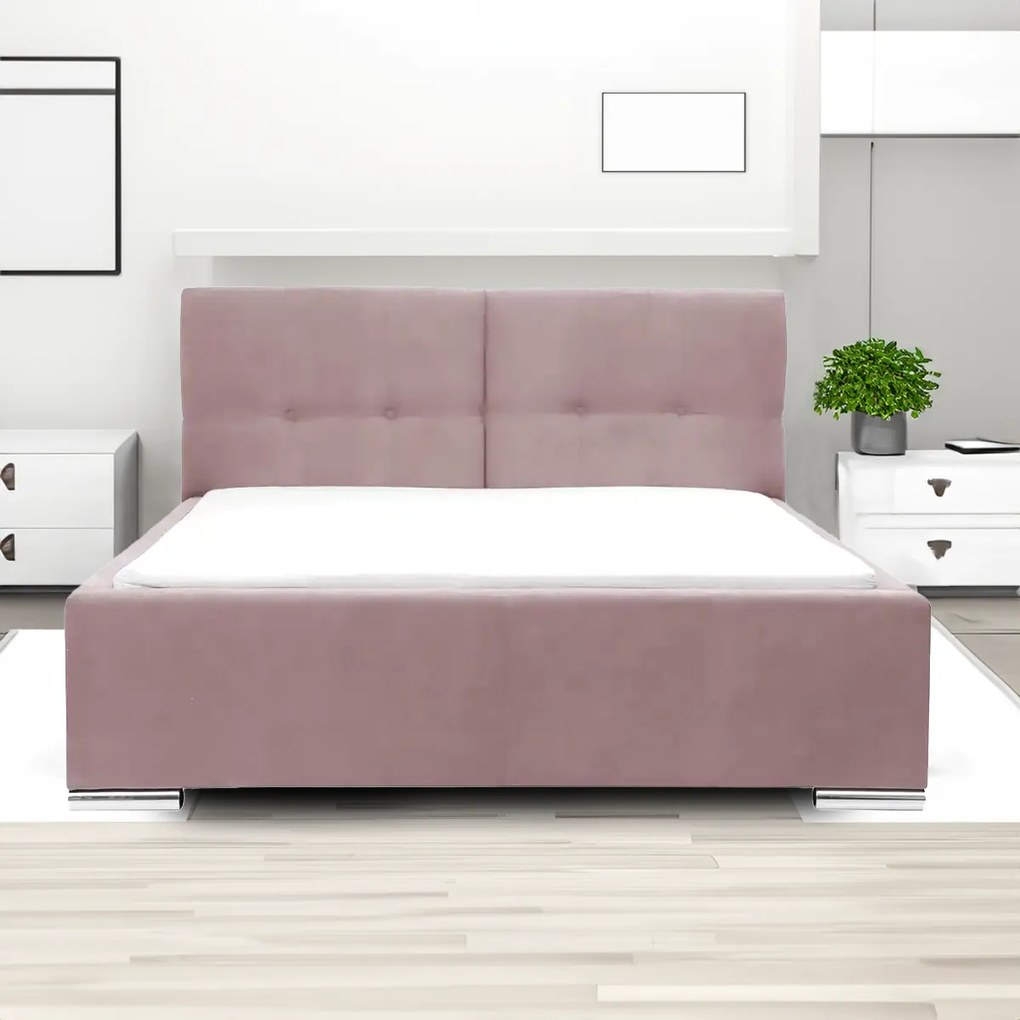 Čalúnená posteľ s úložným priestorom a matracom FELIX 180 x 200 cm Růžový