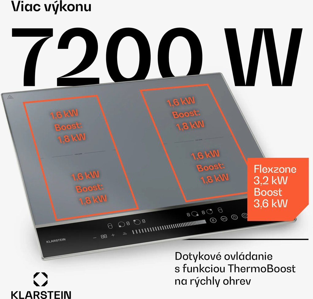 Klarstein DualTone Flex indukčná varná doska, Flex Zone, LED displej, Ovládanie posuvníkmi, 7200 W