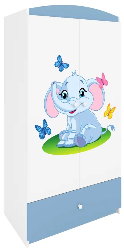 Detská skriňa Babydreams 90 cm slon s motýlikmi modrá
