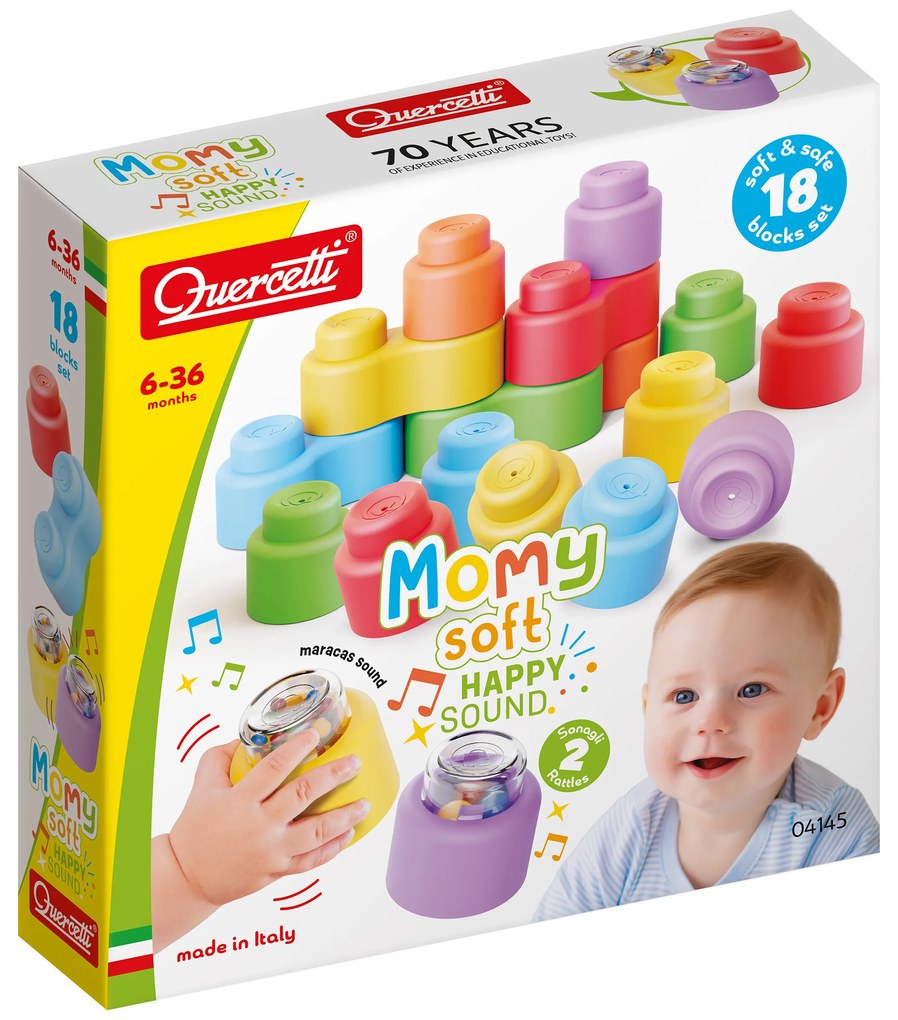 Momy Soft Happy Sound - mäkké kocky + 2 zvukové kocky - 18 ks