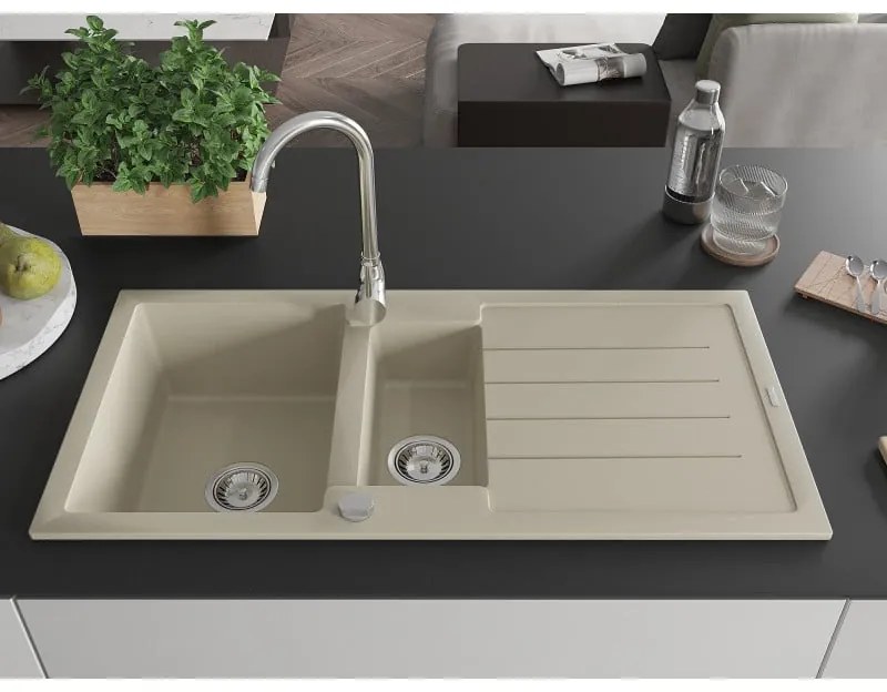 Mexen Andres - granitový drez 100,0x50,0cm, 1,5-komorový, béžová, 6515101510-69