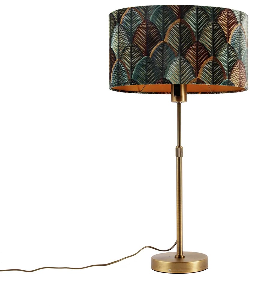 Stolná lampa bronzová s oválnym zamatovým tienidlom s dizajnom listov 35 cm - Parte