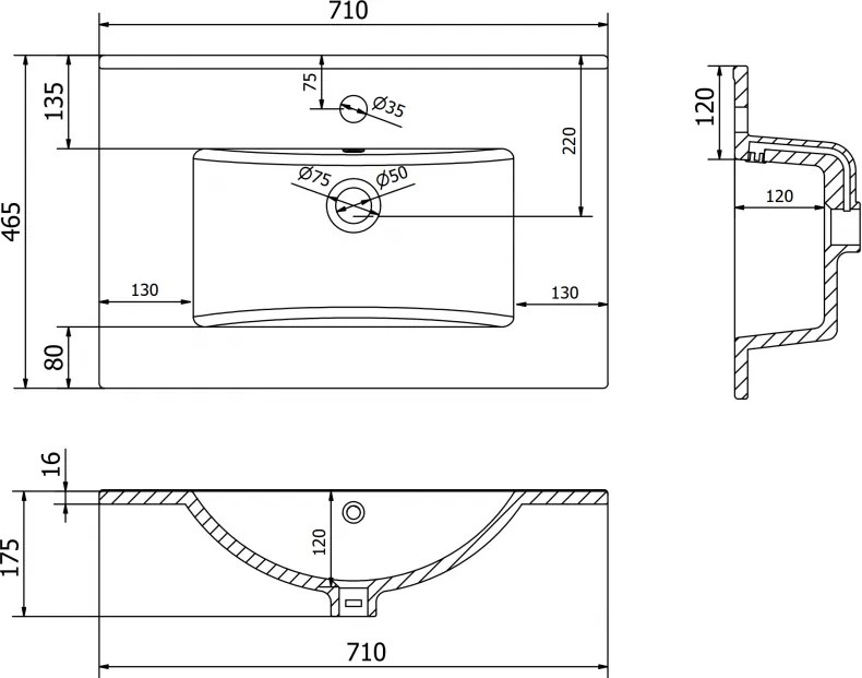 Mexen Atena, umývadlo na zapustenie do dosky 71 x 46 cm, biela, 25017000