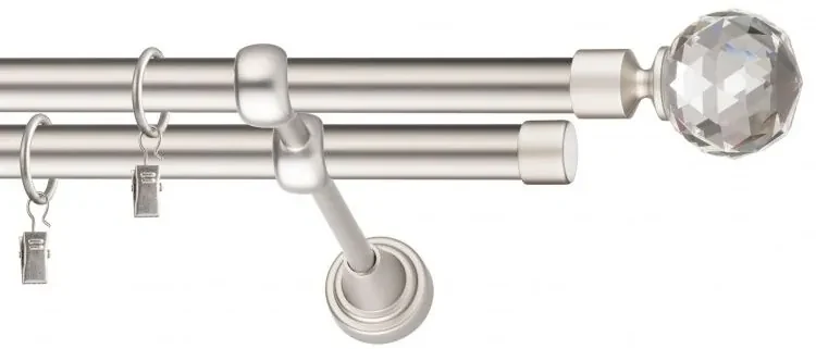 Dekorstudio Chrómová matná dvojradová garniža CRYSTAL 19mm Dĺžka: 240cm, Typ uchytenia: Držiak dvojitý modern, Typ príslušenstva: Krúžky tiché so štipcami