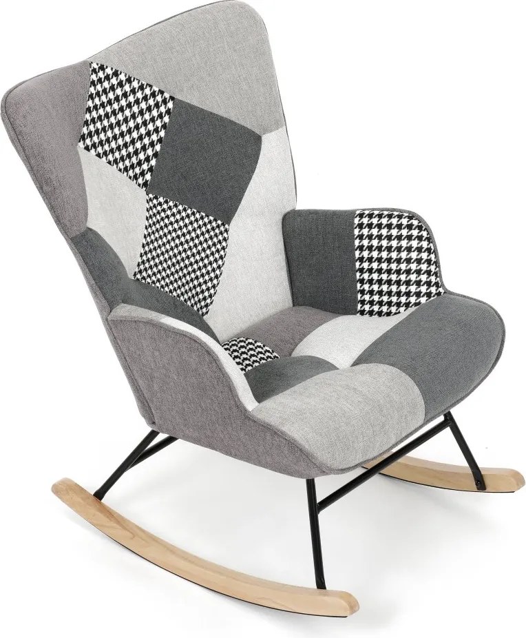 Hojdacie kreslo FABIAN II — látka, čiernobiely patchwork