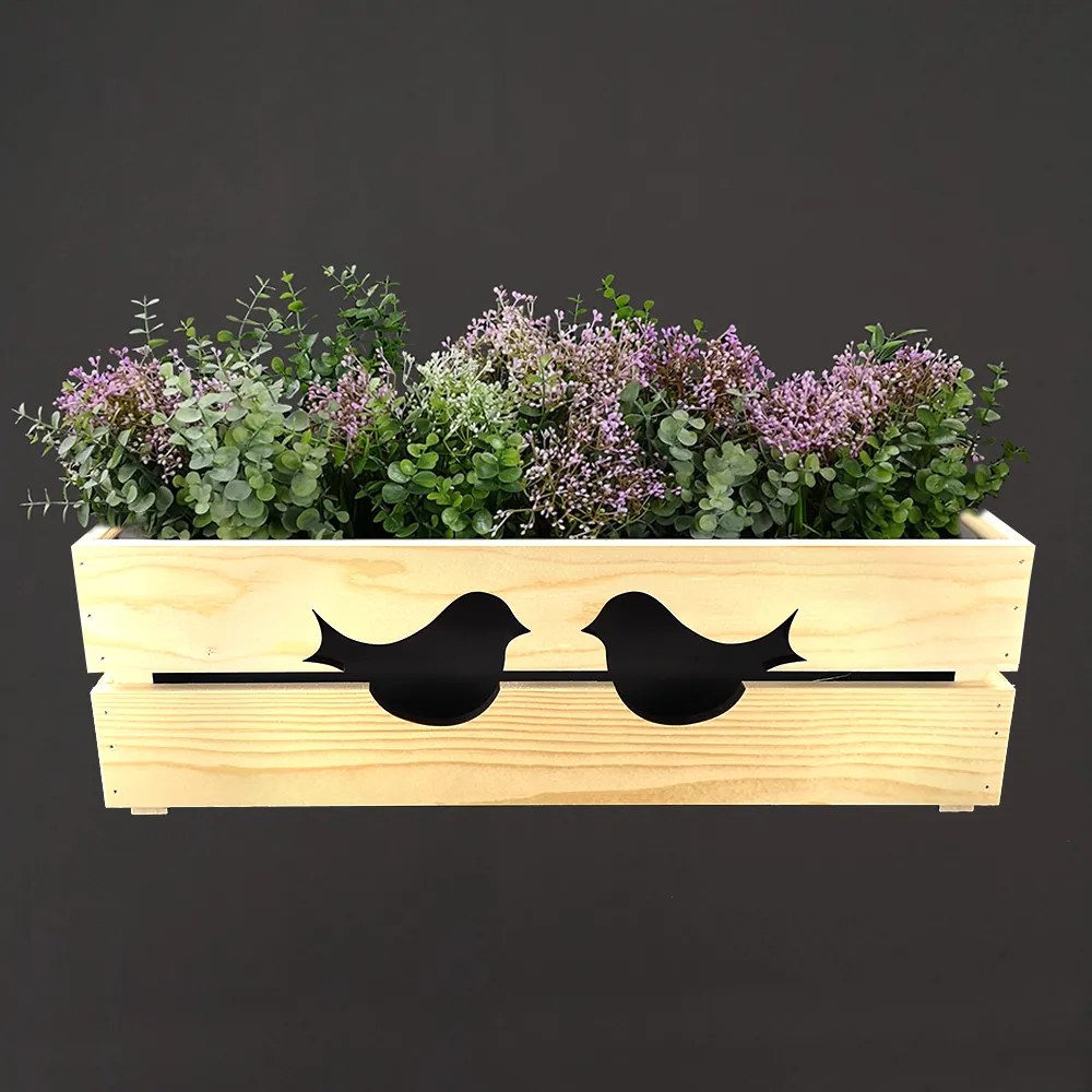 AMADEA Drevený obal na kvetináč s vtáčikmi, 52x21,5x17cm, český výrobok