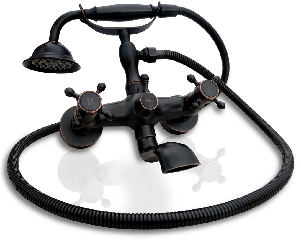 Rea Retro, vaňová batéria s ručnou sprchovou súpravou, čierna matná-mosadzná, REA-B0224