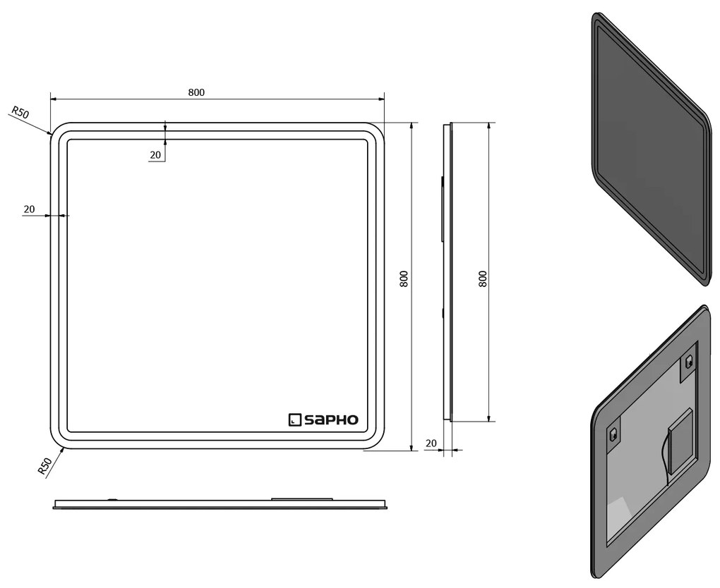 Sapho Sapho, NYX LED podsvietené zrkadlo 800x800mm, NY080