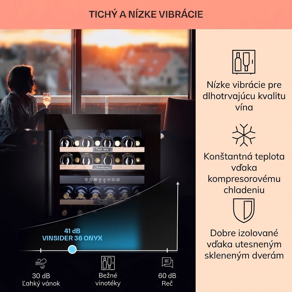Klarstein Vinsider 36 Onyx Edition, vinotéka, 85 l, 5-22°C, 2 zóny