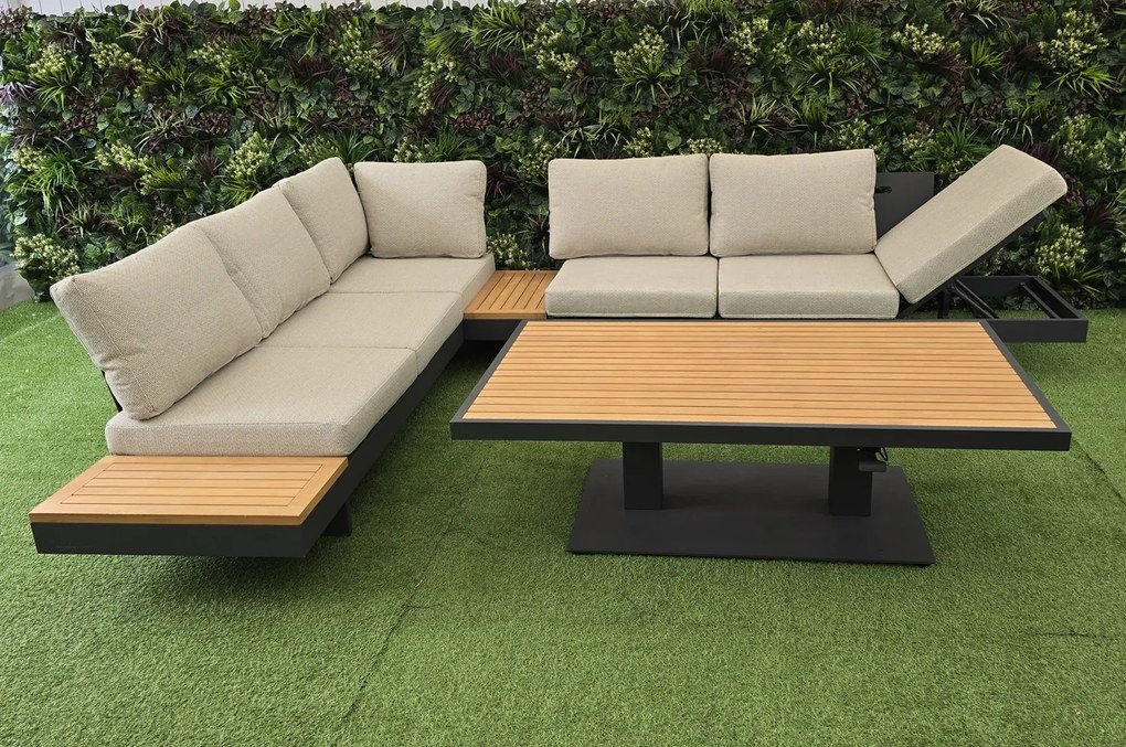 Multifunkčný nábytok MARCO s výškovo nastaviteľným stolom a béžovými poduškami