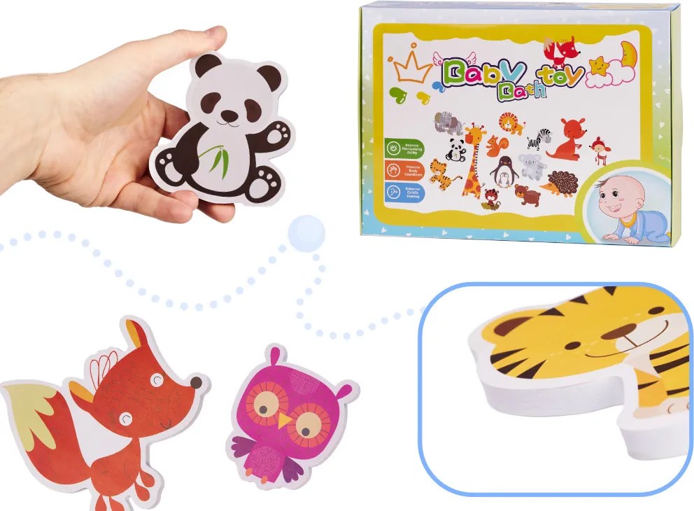 KIK Penové puzzle do kúpeľa zvieratká, 18 ks