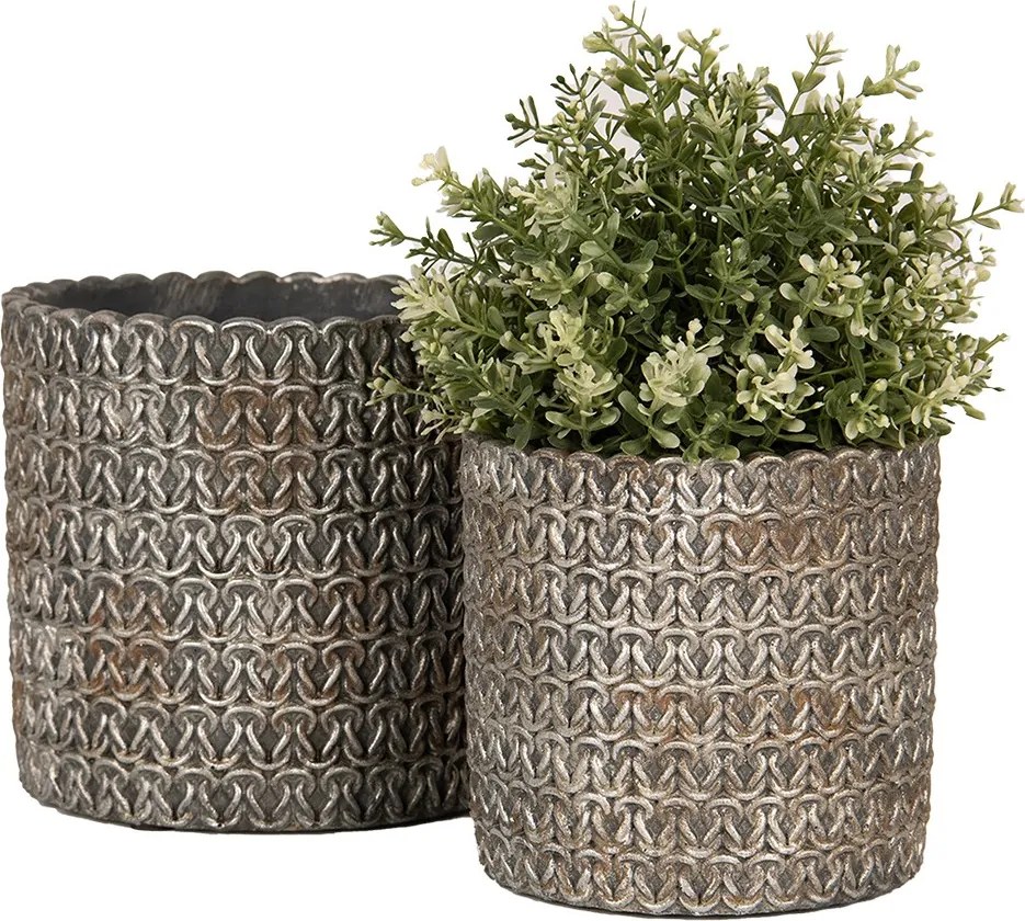 Šedý cementový obal na kvetináč s drôtenými okami M - Ø 15*14 cm