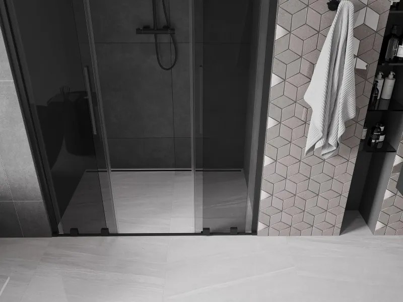 Mexen Velar Duo, posuvné sprchové dvere do otvoru 150 cm, 8mm šedé sklo, čierna matná, 871-150-000-42-70