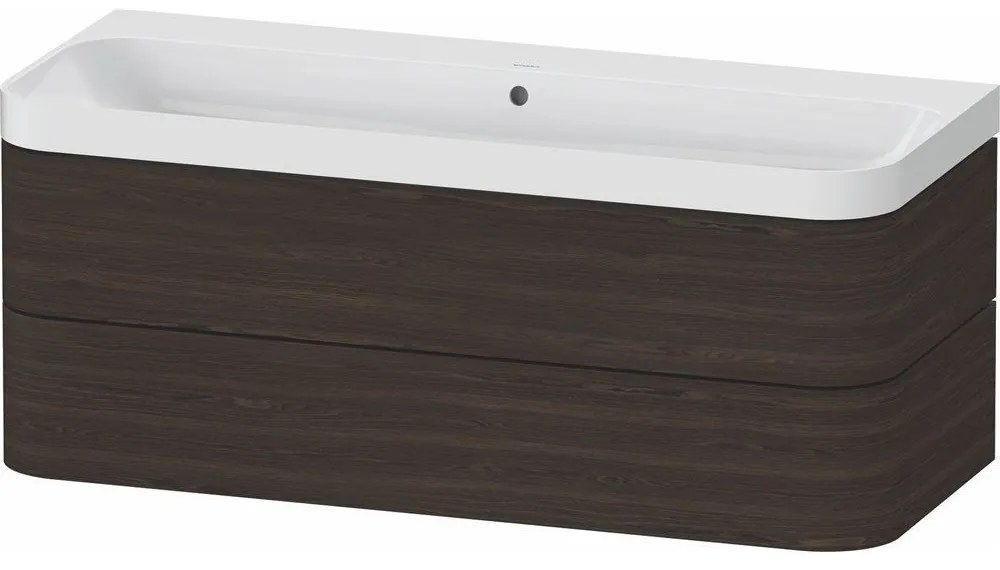 DURAVIT Happy D.2 Plus c-shaped závesná skrinka s nábytkovým umývadlom bez otvoru, 2 zásuvky, 1175 x 490 x 480 mm, orech kartáčovaný, HP4349N69690000