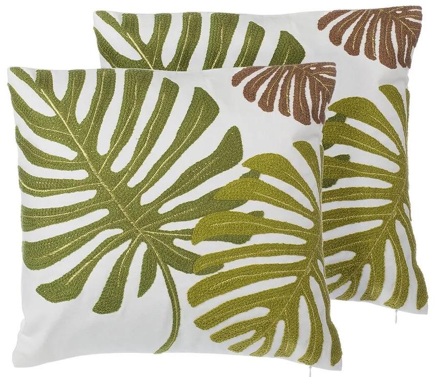 Sada 2 bavlnených vankúšov so vzorom listov 45 x 45 cm zelená ZENOBIA Beliani