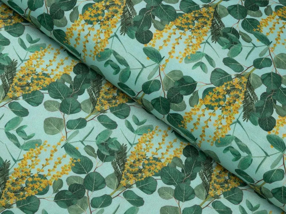 Biante Dekoračný oválny obrus PML-088 Eukalypty na mätovom 140x220 cm