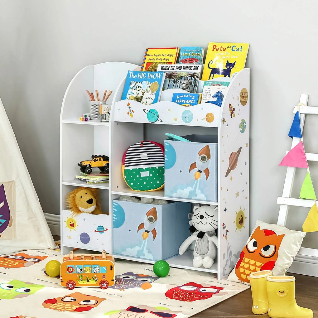 Detský regál na hračky a knihy s 2 úložnými boxmi, biely