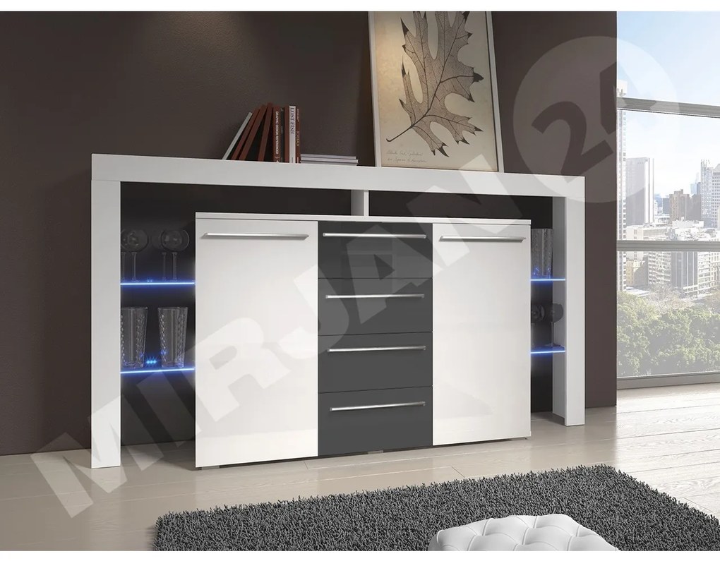 Komoda Ravido II Plus, Farby: biela / biely lesk