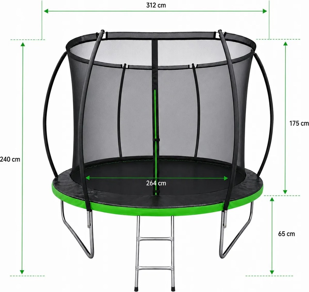 TRENDIE Trampolína s vnútornou sieťou 312 cm zelená + rebrík