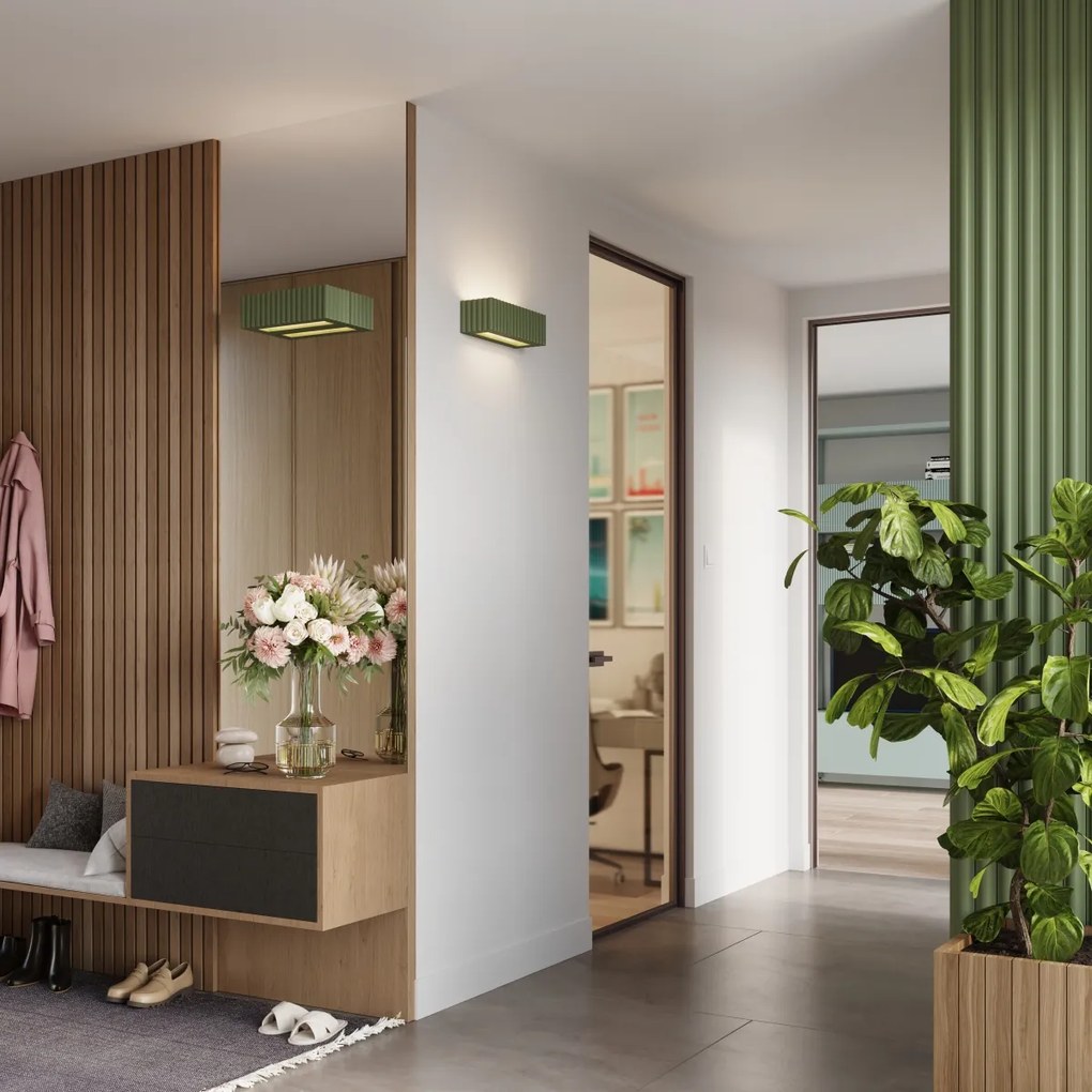 Nástenné svietidlo Rigata, 1x olivovo zelené keramické tienidlo